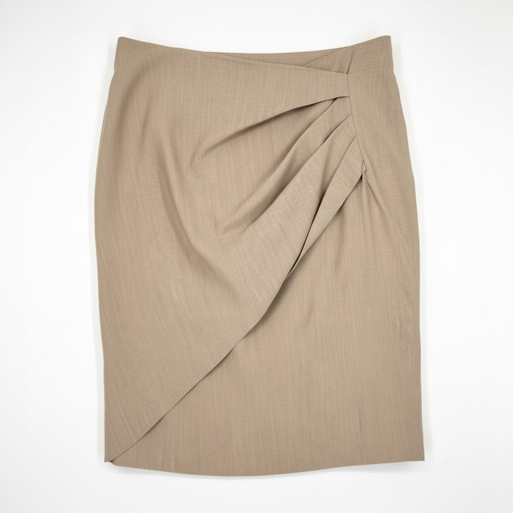 MaxMara Midi Skirt Midi‎ Wool Silk Draped Lined Zip Pockets Beige Woven Size 10